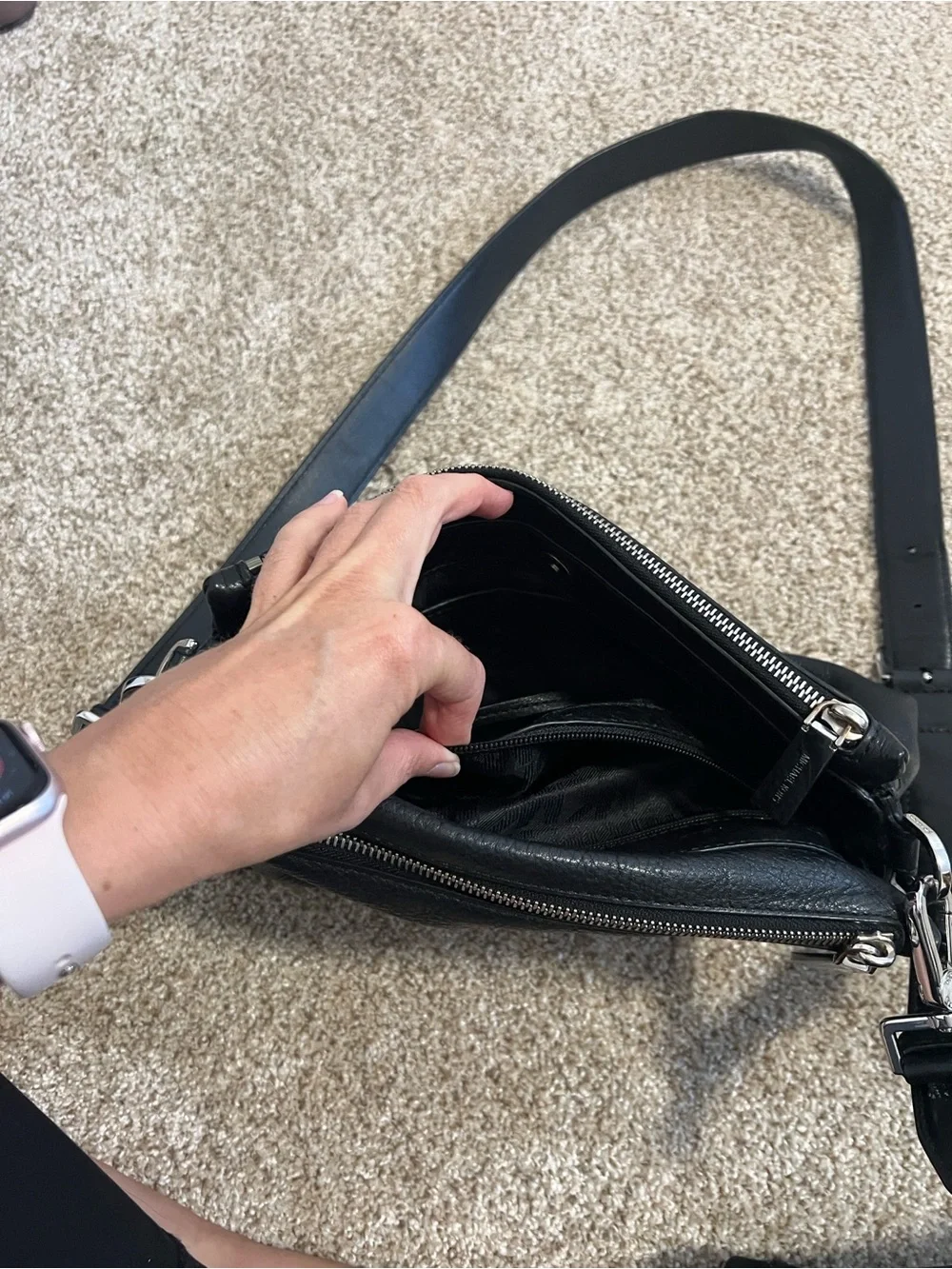 Michael Kors Black Pebbled Leather Shoulder Bag with Silver Hardware